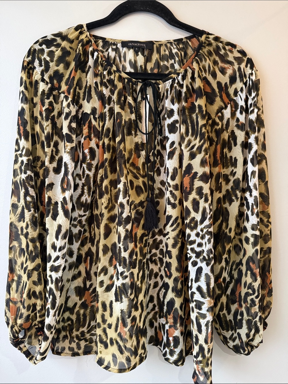 Olivaceous Leopard Print Peasant Blouse in rust, Black & Brown NWT small Fall